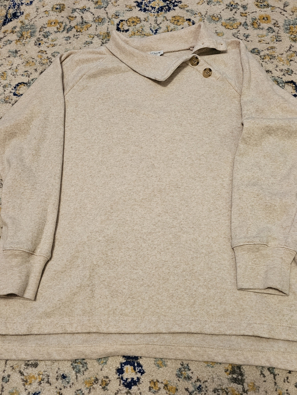 Womens J. Crew Cozy Beige Button-Neck Sweater